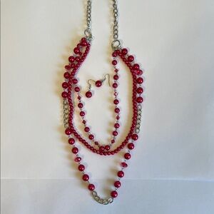 paparazzi Red Layered Bead Necklace with Matching Earrings